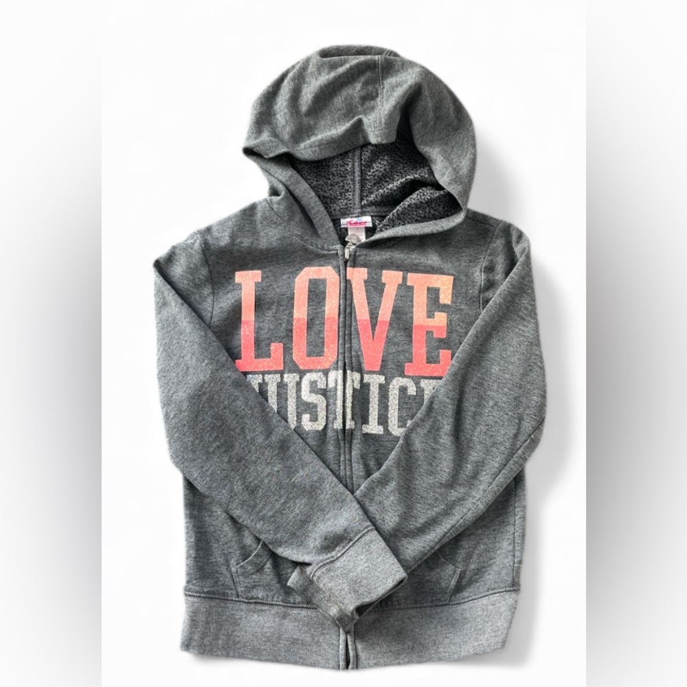 Justice Girls Gray Zipper Hoodie Gray Love Justice Size 8